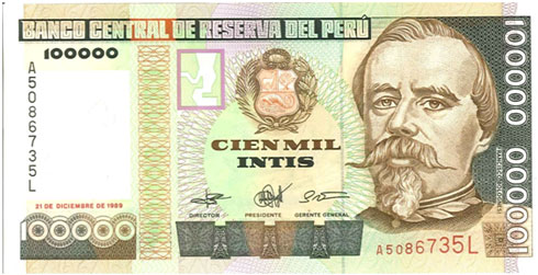 Peru – 100,000 intis, 1989