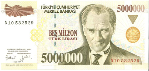 Turkey – 5 million lira, 1997