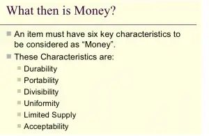 Characteristics of money